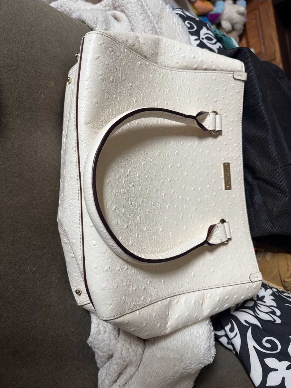 kate spade Cream Embossed Tote with Contrast Trim